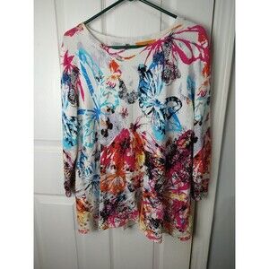 One A Size XXL WOMEN 3/4 Sleeve Sweater with Butterfly Print Spring Flight Color